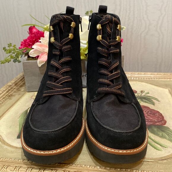 Naturalizer Dara Suede Canvas Lug Sole Ankle Combat Boots Black Sz 9W - Picture 6 of 14